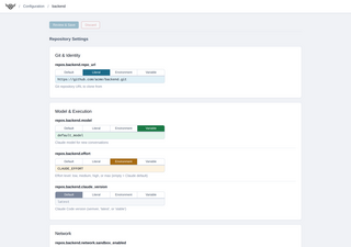 Repository configuration in the web dashboard