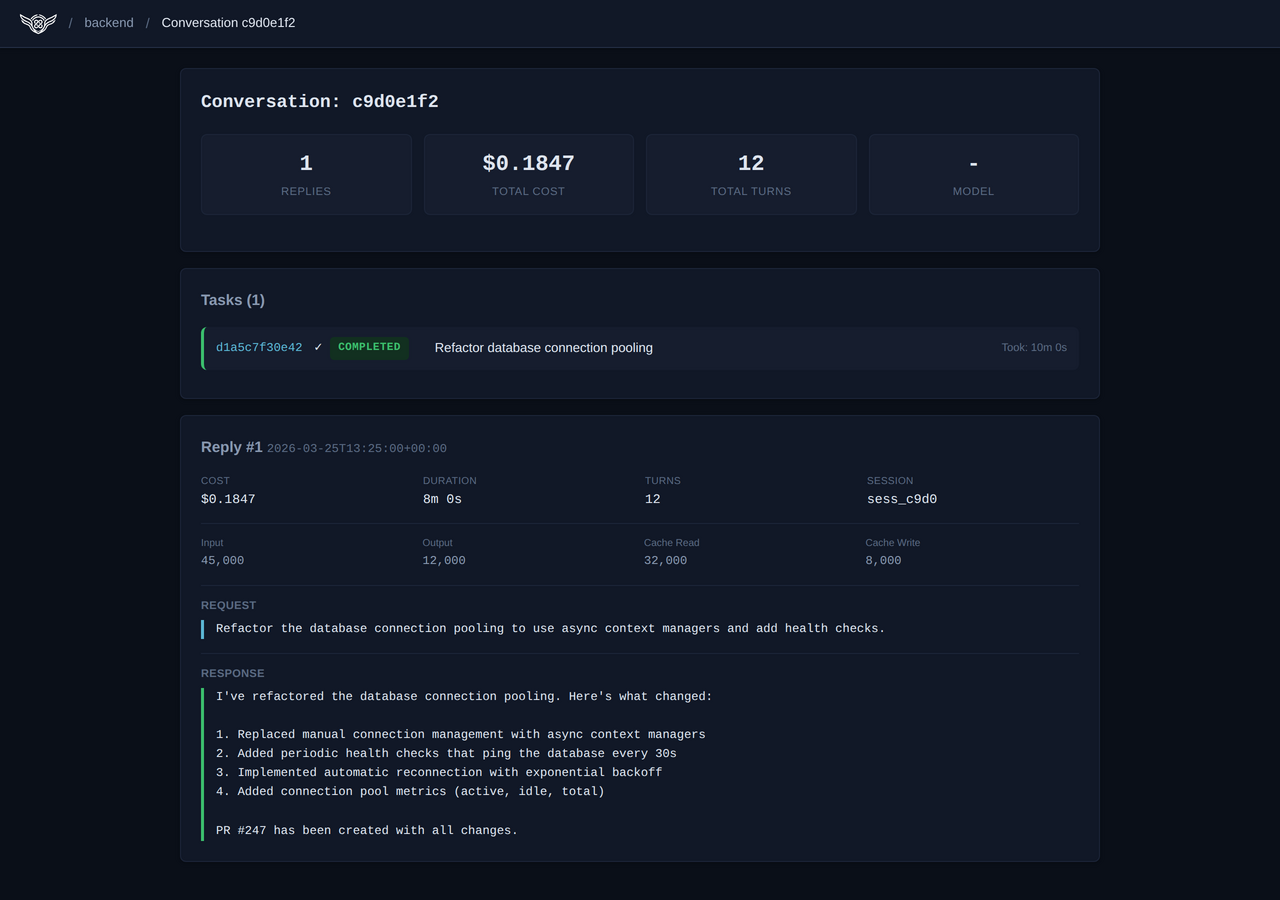Airut conversation view showing task details