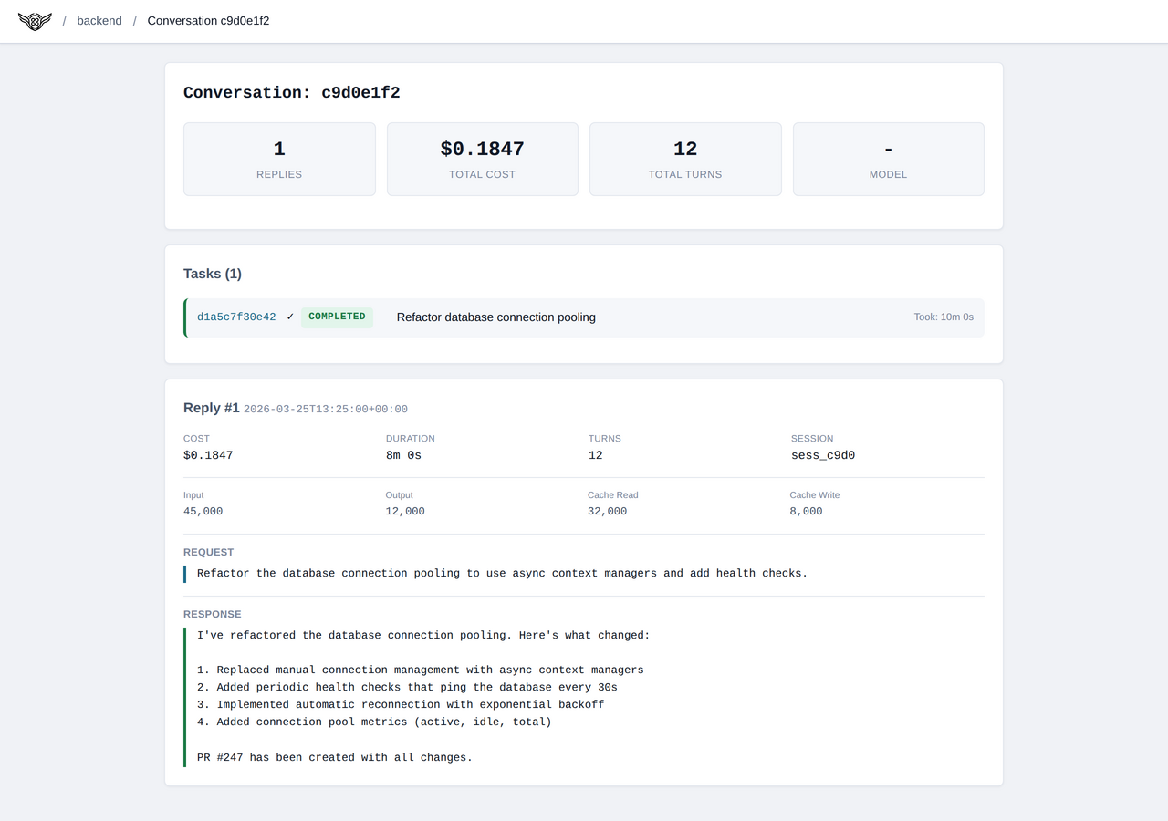 Airut conversation view showing task details